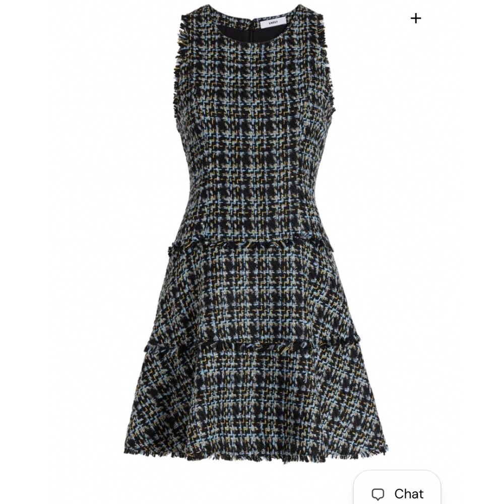 Likely Multi Tweed Jewel Dress Black White Tiered Fringe Sleeveless Size 0 NEW